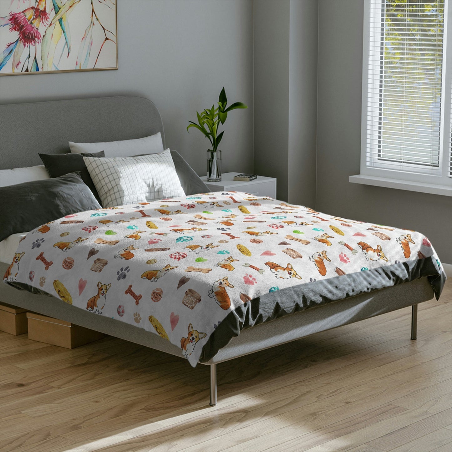 Plush corgi dog mom minky blanket