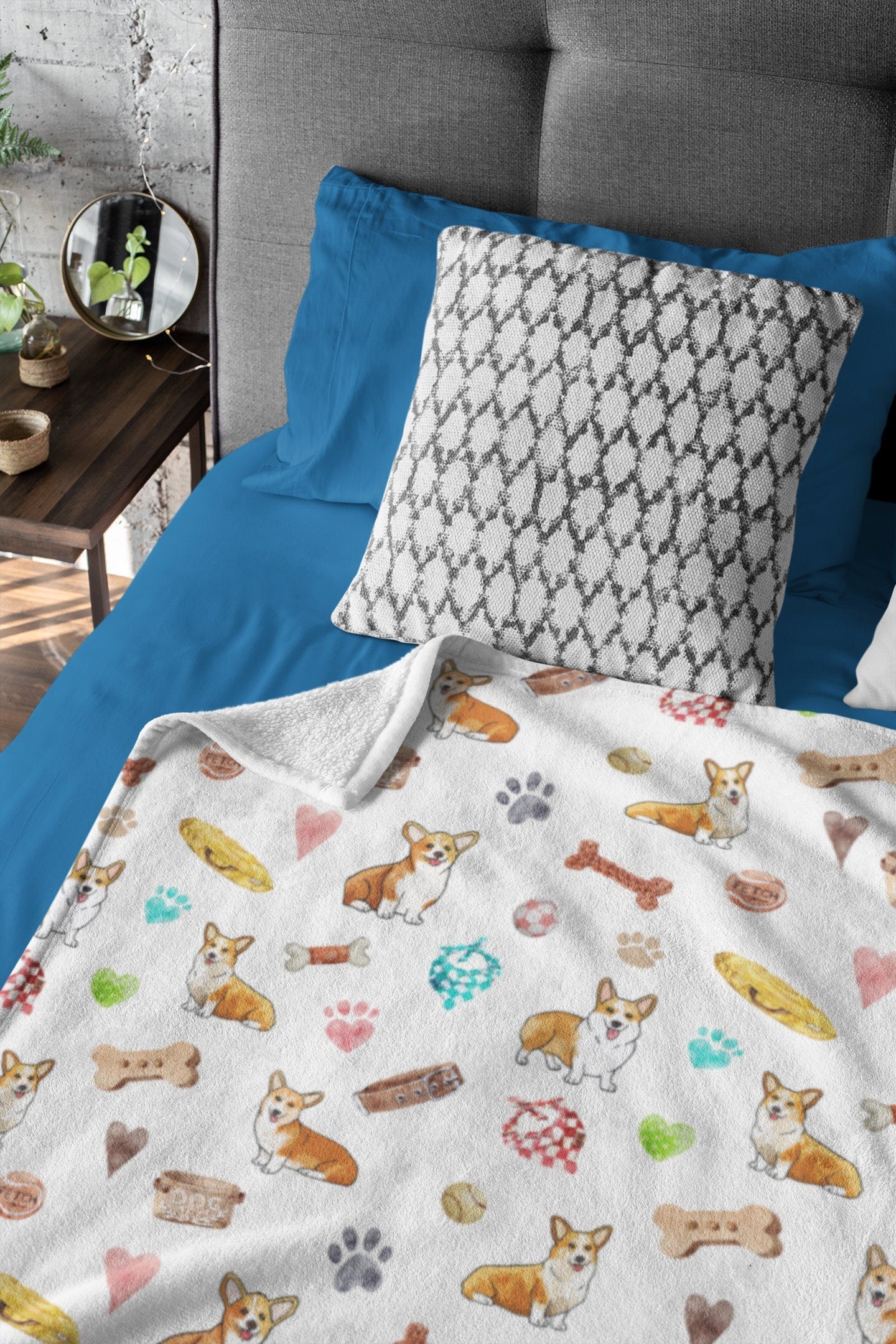 Plush corgi dog mom minky blanket
