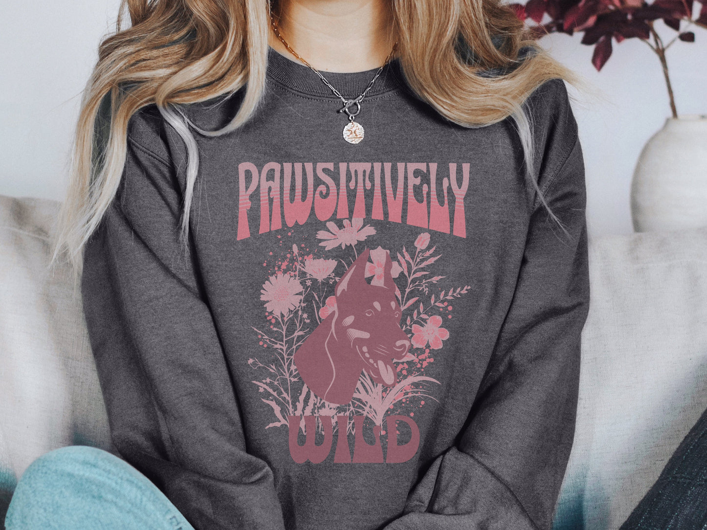 Monochromatic doberman dog mom sweatshirt